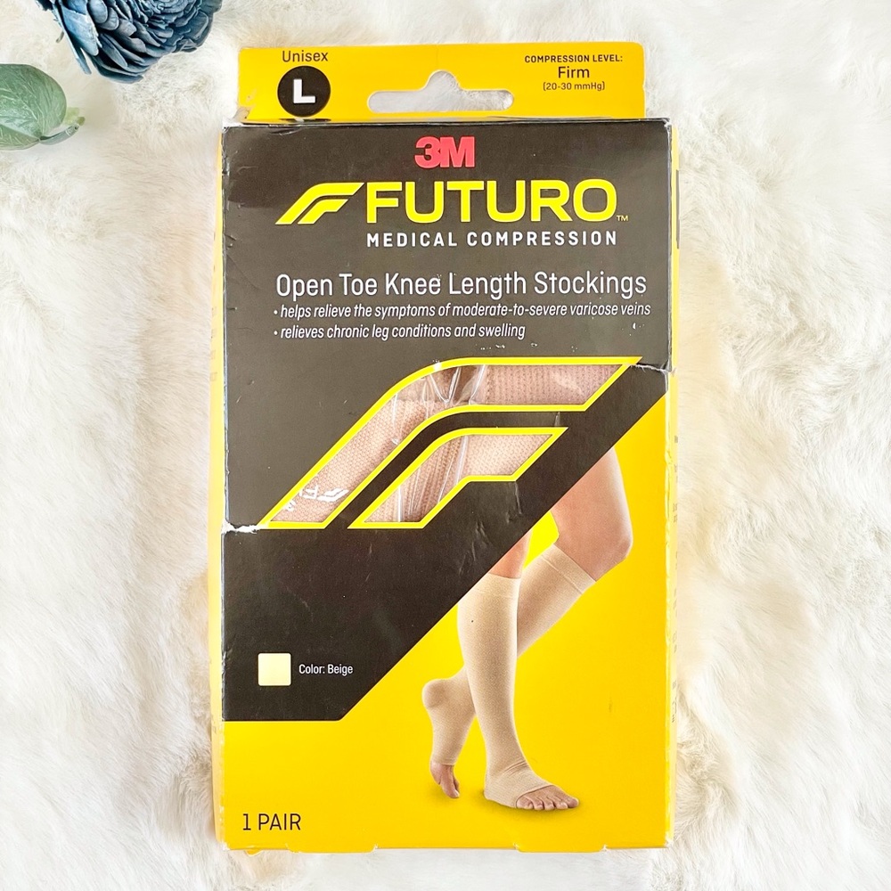 New with tag FUTURO MEDICAL COMPRESSION OPEN TOE KNEE LENGTH STOCKINGS FIRM SZ L